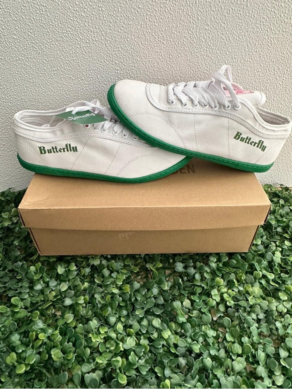 Butterfly Dsigns White Sneakers with Green Trim